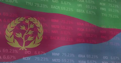 Image of flag of eritrea over financial data processing Illustrazione stock
