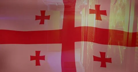 Image of flag of georgia over server room Stock Photos