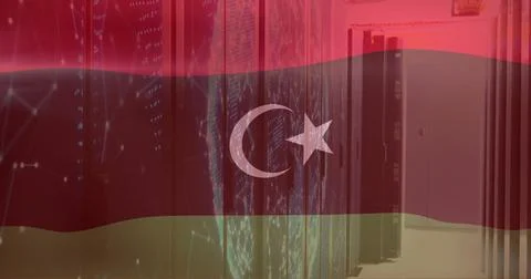 Image of flag of libya and digital data processing over computer servers イラスト素材