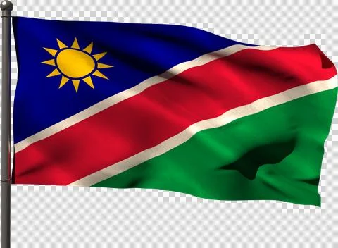 Image of the flag of namibia waving on metal flagpole Stock Photos