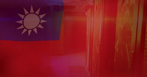 Image of flag of republic of china and digital data processing over computer 스톡 일러스트
