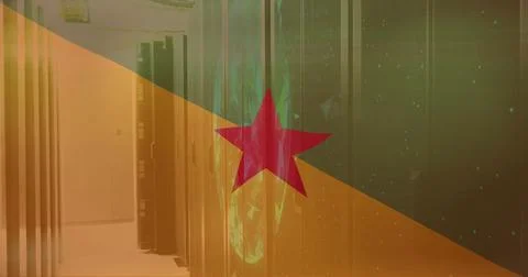 Image of flag of republic of congo over server room Stock Photos