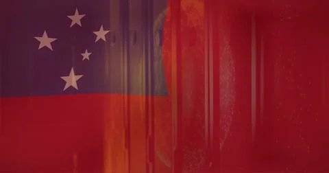 Image of flag of samoa over server room Stock Photos