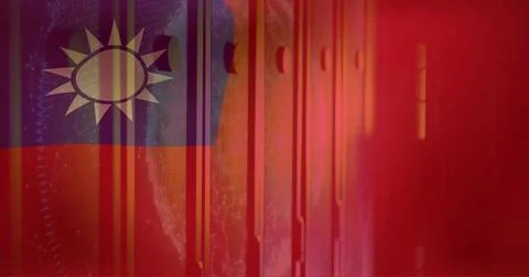 Image of flag of taiwan and globe over server room Stock Photos