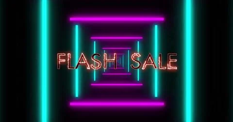 Image of flash sale text and colourful shapes over digital tunnel 스톡 일러스트