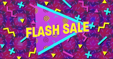 Image of flash sale text and abstract shapes over blue and pink pattern 스톡 일러스트