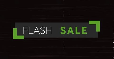 Image of flash sale text on grey banner over flickering black background Stock Illustration