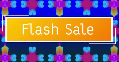 Image of flash sale text on orange banner over blue and pink kaleidoscopic Stock Illustration