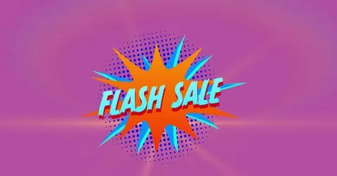 Image of flash sale text over retro star speech bubble on pink background Stock Illustration