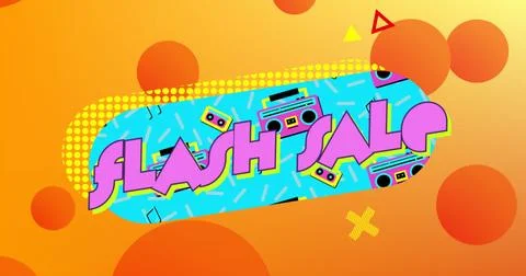 Image of flash sale text over retro vibrant pattern background Stock-Illustration