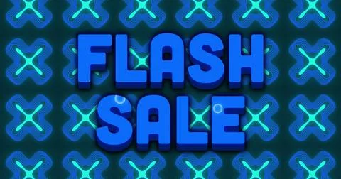 Image of flash sale text over multicolored waves pattern against x symbols in Stock Illustration
