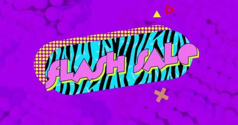 Image of flash sale text over blue zebra pattern banner on purple background Stock Illustration