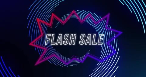 Image of flash sale text over neon pattern background Illustrazione stock