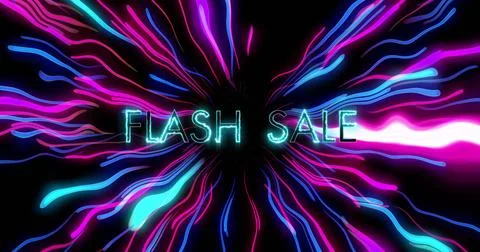 Image of flash sale text over neon pattern background 스톡 일러스트
