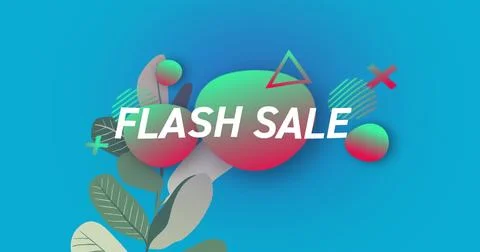 Image of flash sale text over shapes and plants moving in hypnotic motion Stock Illustration
