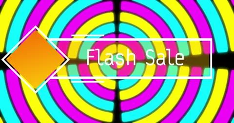 Image of flash sale text over moving shapes on black background Stock Illustration