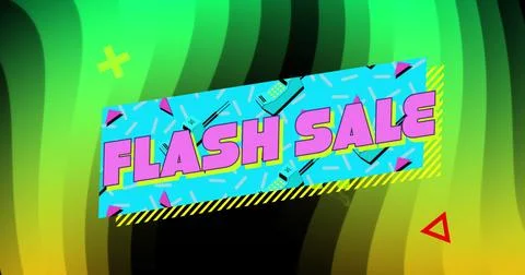 Image of flash sale text in rectangle over x symbol and triangle on abstract Stock Photos