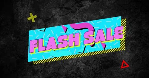Image of flash sale text on retro speech bubble with abstract shapes Stock Photos