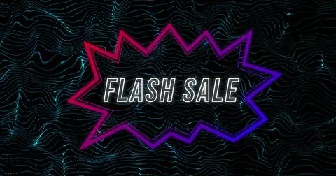 Image of flash sale text in speech bubble over wave pattern against black Stock Illustration