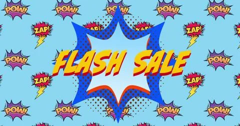 Image of flash sale text on speech bubble over cartoon retro speech bubbles on Illustrazione stock