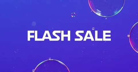 Image of flash sale text in white with bubbles on blue background Illustrazione stock
