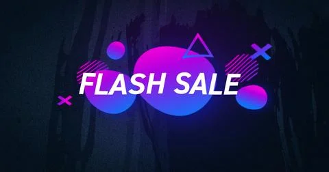 Image of flash sale text in white over pink to purple shapes on grey flickering Stock Illustration