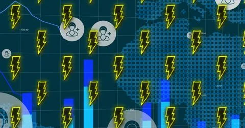Image of flashes in digital abstract space with icons Stockillustratie