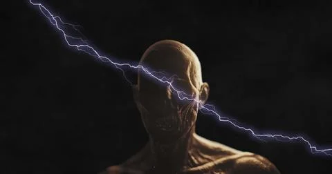 Image of flashes over zombie on black background Stock Photos