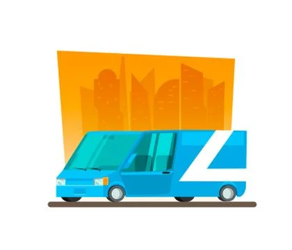 Image in a flat style with a city car on a background of skyscrapers Stock Illustration
