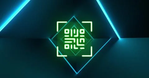 Image of flickering green QR code with blue lines Illustrazione stock