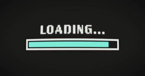 Image of flickering loading and complete text and bar on black background Stock Illustration