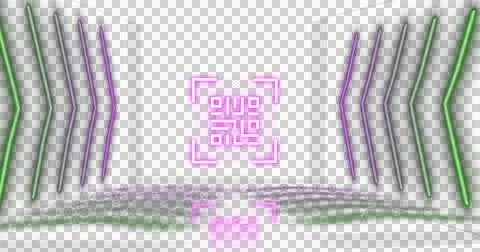 Image of flickering purple QR code with neon arrows. 스톡 일러스트
