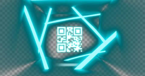 Image of flickering QR code with blue lines. Illustrazione stock