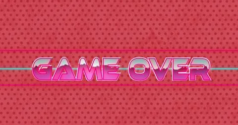 Image of flickering text Game Over written in pink over dotted red background Stock Illustration