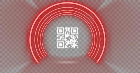Image of flickering white QR code with red neon circles. Stock Illustration