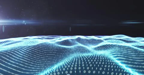Image of floating cloud icons with a terrain made of numbers Stock Illustration