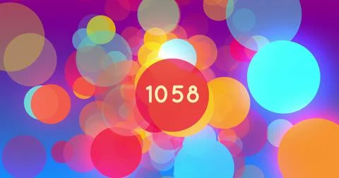 Image of floating coloured circles and anumber in white on central red circle Stock Illustration