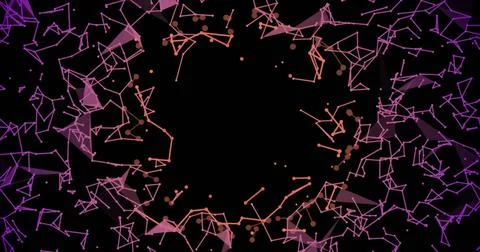 Image of floating connected lines on black background Stock Photos