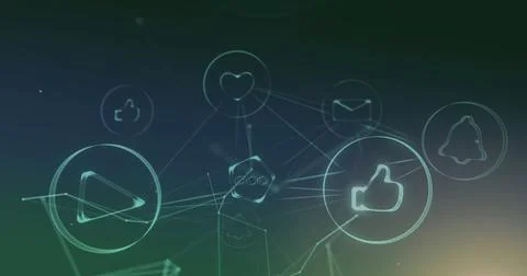 Image of floating dots, padlock in shield icon in circles connected with lines Stock Photos