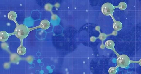 Image of floating molecules and data processing Stock Illustration