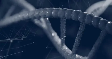 Image of floating molecules over dna strand イラスト素材