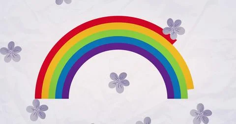 Image of flowers over rainbow on white background Ilustração Stock