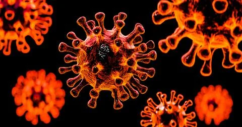 Image of Flu COVID-19 virus cell under the microscope on the blood.Coronaviru Stock Illustration