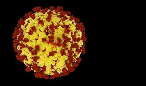 Image of Flu COVID-19 virus cell under the microscope. Coronavirus Covid-19 o Stock Illustration