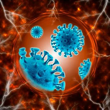 Image of flu COVID-19 virus cell. Coronavirus Covid 19 outbreak influenza bac Stock Illustration