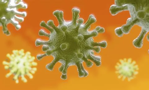 Image of Flu COVID-19 virus cell under the microscope on the blood.Coronavirus Stock Illustration