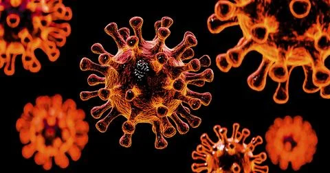 Image of Flu COVID-19 virus cell under the microscope on the blood.Coronavirus Stock Illustration