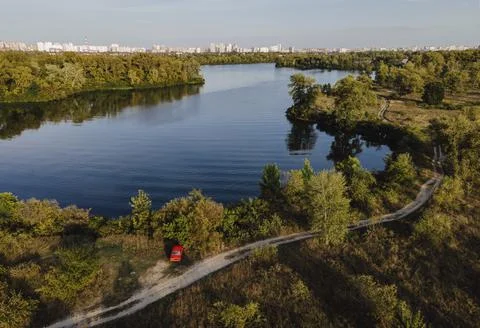 Image of forest and beach of the river Stock Photos