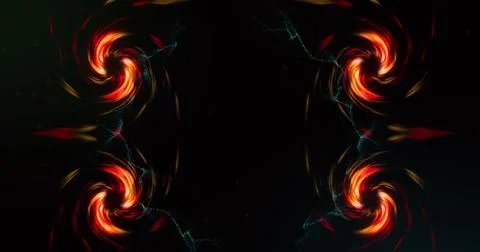 Image of four red digital waves spinning against copy space on black background Stock Photos