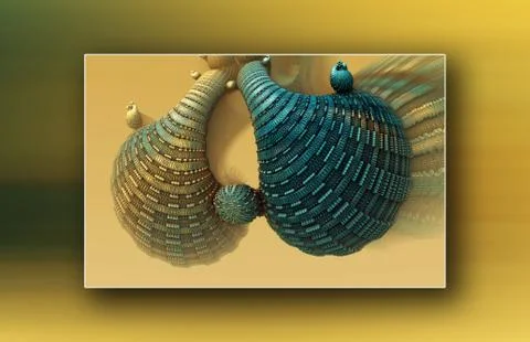Image gallery with 3D fractal render elements Stock Illustration